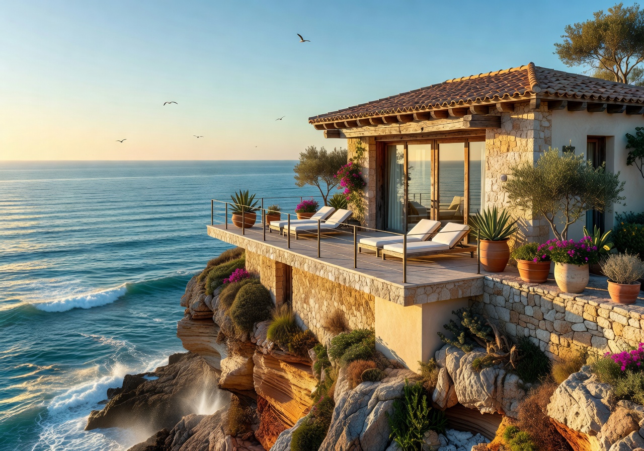 Coastal cliffside villa overlooking ocean horizon
