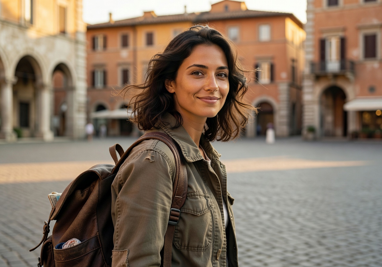 Portrait of traveler Elena Marchetti smiling gently